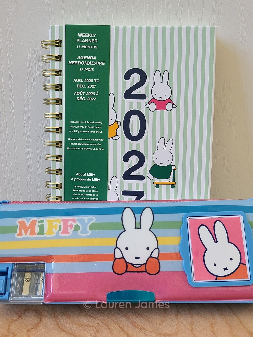 Miffy Mint Green Striped Planner and Magnetic Pencil Case Set
